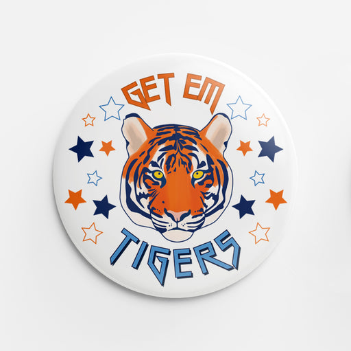 Get Em Tigers Button (Navy & Orange)