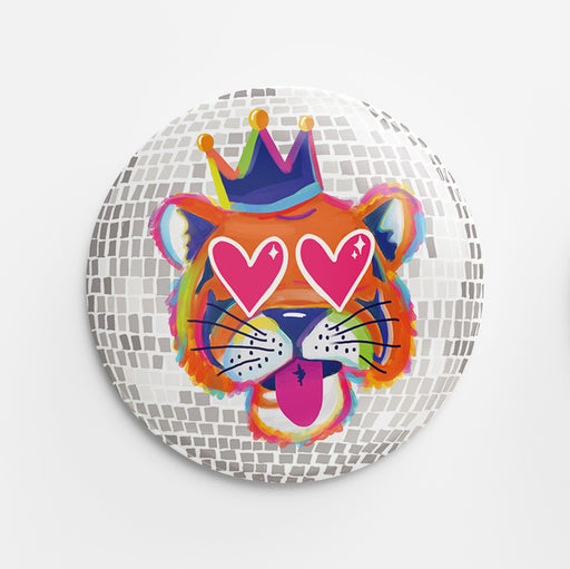 Heart-Eyed Disco Tiger Button (orange)