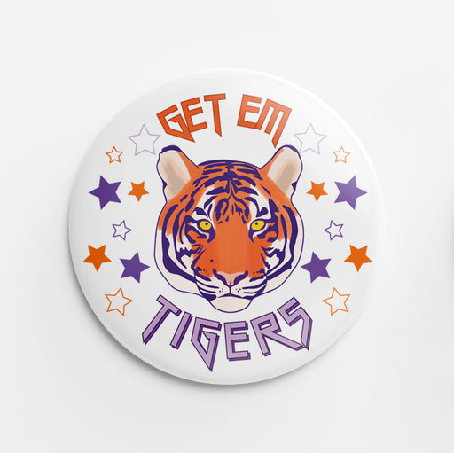 Get Em Tigers Button (Purple&Orange)