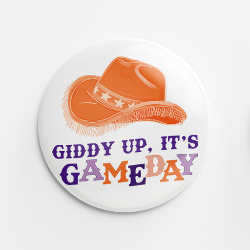 Giddy Up Button (purple & orange)