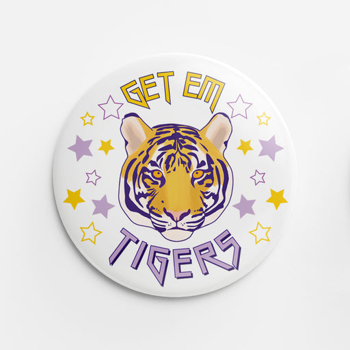 Get Em Tigers Button (Purple & Gold)