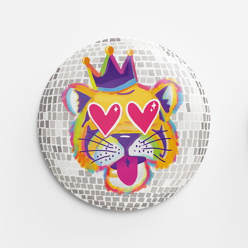 Heart-Eyed Disco Tiger Button (yellow)