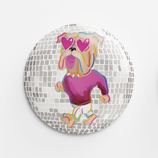 Heart-Eyed Disco Bulldog Button