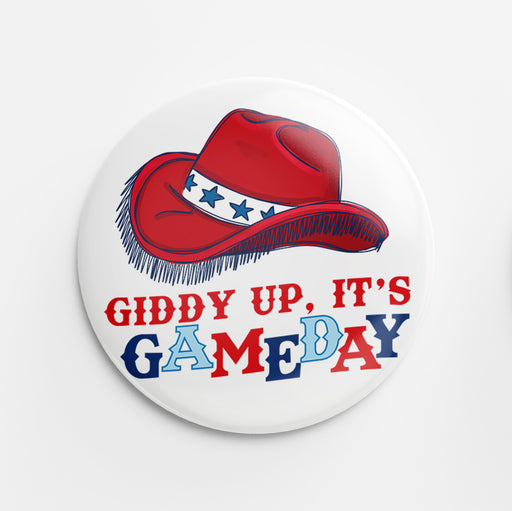 Giddy Up Button (red & blue)