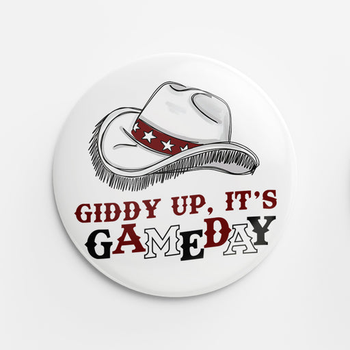 Giddy Up Button (maroon & black)